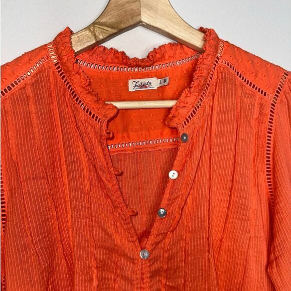Faherty Willa Top Boho Blouse Emberglow Small Organic Cotton Semi-Sheer - Picture 4 of 7